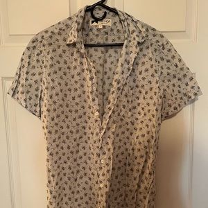 Custom Lightweight Blue Flower short sleeve button up